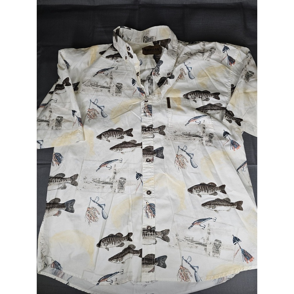Magellan Sportswear Mens XL Button Up Shirt Fishing Trout Bass Graphic Print